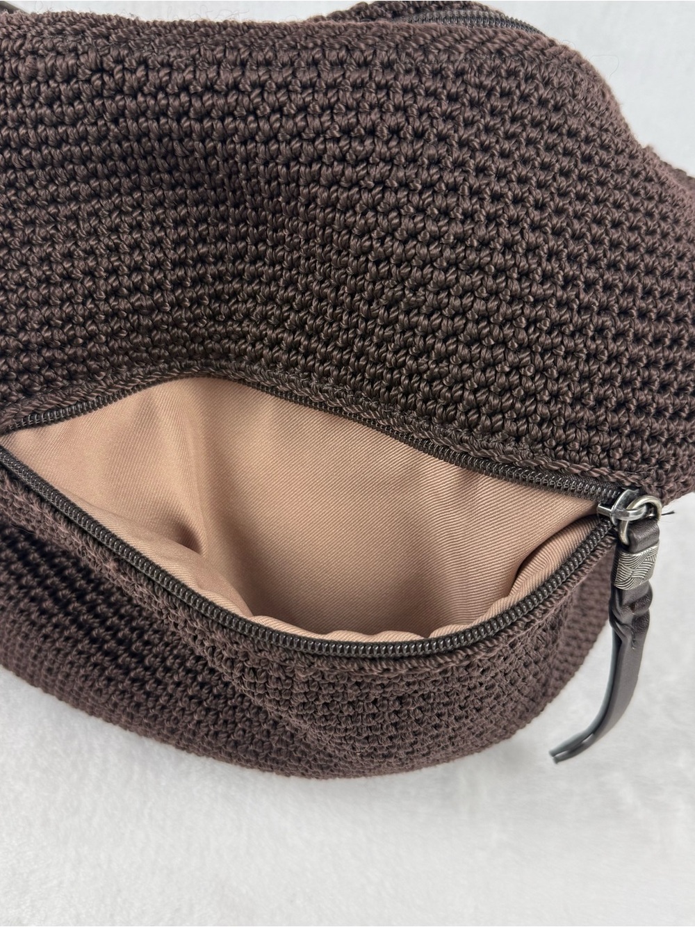 The Sak Sequoia Coffee Leaf Woven Hobo Shoulder Bag Brown Zip Top Purse - Picture 7 of 15